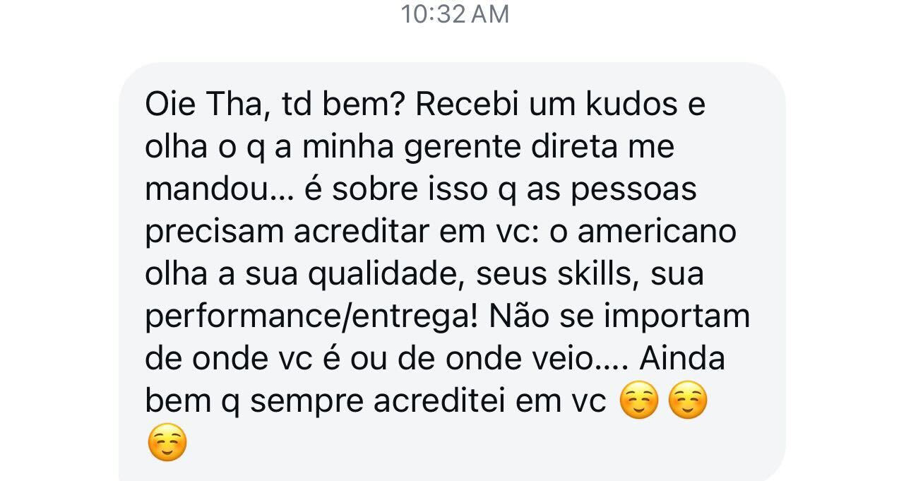 Aluna compartilha kudos da gerente americana